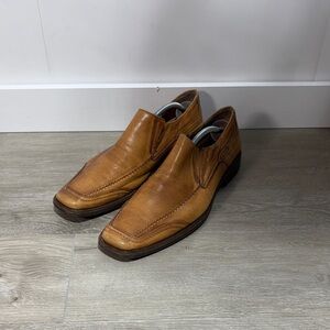 Nicola Benson Men's Tan Italian Leather Square Toe Slip-On Shoes Size 10.5